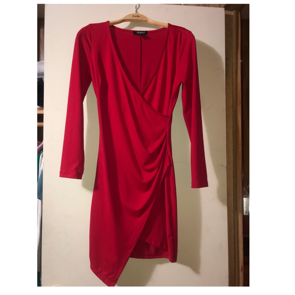 Very cute long sleeve , short red dress